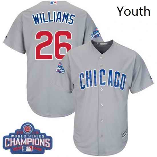 Youth Majestic Chicago Cubs 26 Billy Williams Authentic Grey Road 2016 World Series Champions Cool Base MLB Jersey